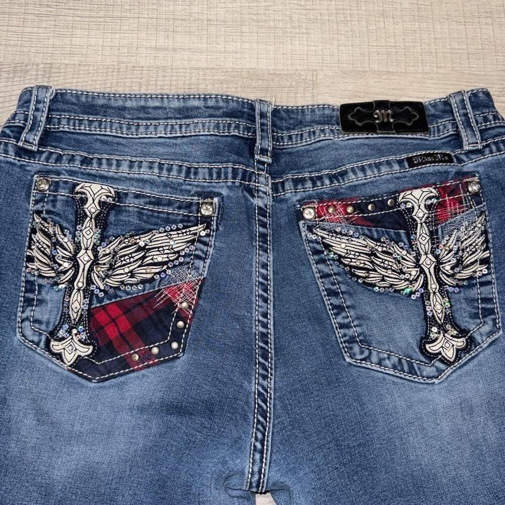 Y2k Miss Me Grunge Angel Wings Hailey Skinny Blue Denim Jeans 34x30